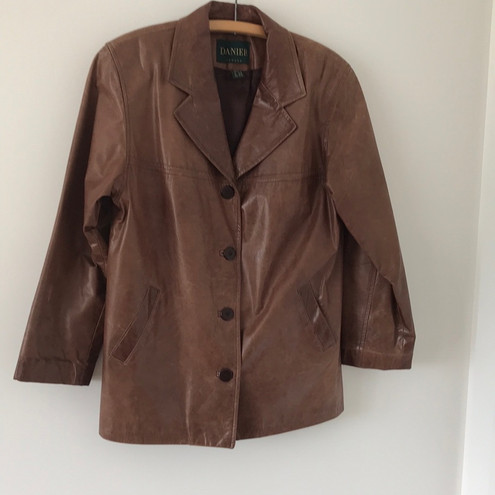 Danier Chestnut Brown Leather Button-Front Blazer
